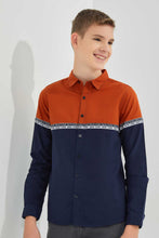 Load image into Gallery viewer, Redtag-Orange-Color-Block-Casual-Shirt-Casual-Shirts-Senior-Boys-9 to 14 Years