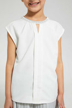 تنزيل الصورة على معرض الصور، Redtag-White-Embelished-Neck-Blouse-Blouses-Girls-2 to 8 Years