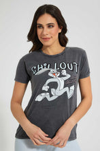 تنزيل الصورة على معرض الصور، Redtag-Charcoal-Acid-Wash-Bugs-Bunny-Print-T-Shirt-Character-Women's-
