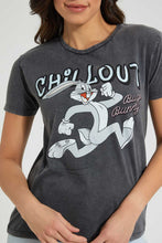 تنزيل الصورة على معرض الصور، Redtag-Charcoal-Acid-Wash-Bugs-Bunny-Print-T-Shirt-Character-Women's-