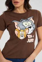 تنزيل الصورة على معرض الصور، Redtag-Brown-Tom-&-Jerry-Print-T-Shirt-Character-Women's-