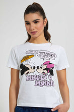 تنزيل الصورة على معرض الصور، Redtag-White-Minnie-Print-T-Shirt-Character-Women's-