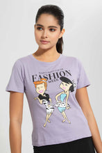 تنزيل الصورة على معرض الصور، Redtag-Lilac-Flintstone-Print-T-Shirt-Character-T-Shirts-Women's-