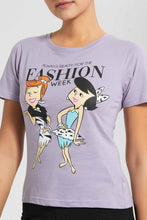 تنزيل الصورة على معرض الصور، Redtag-Lilac-Flintstone-Print-T-Shirt-Character-T-Shirts-Women's-