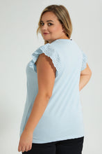تنزيل الصورة على معرض الصور، Redtag-Blue-Lace-Sleeve-T-Shirt-With-Placement-Print-Colour:Blue,-Filter:Plus-Size,-LDP-T-Shirts,-New-In,-New-In-LDP,-Non-Sale,-S22B,-Section:Women-Women's-