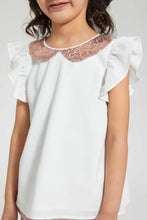 تنزيل الصورة على معرض الصور، Redtag-White-Sequenced-Peter-Pan-Collar-Blouse-Blouses-Girls-2 to 8 Years
