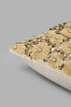 Load image into Gallery viewer, Redtag-Beige/Gold-Beaded-Premium-Cushion-0,-Colour:Beige,-Filter:Home-Bedroom,-HMW-BED-Cushions,-New-In,-New-In-HMW-BED,-Non-Sale,-S22B,-Section:Homewares-Home-Bedroom-