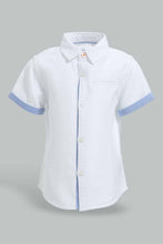 Load image into Gallery viewer, Redtag-White-Dobby-Short-Sleeve-Shirt-With-Contrast-Placket-Casual-Shirts-Infant-Boys-3 to 24 Months