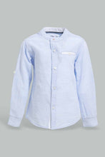 Load image into Gallery viewer, Redtag-Blue-Yarndyed-Cut-And-Sew-Mandarin-Long-Sleeve-Shirt-Casual-Shirts-Infant-Boys-3 to 24 Months