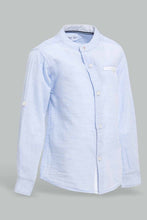 Load image into Gallery viewer, Redtag-Blue-Yarndyed-Cut-And-Sew-Mandarin-Long-Sleeve-Shirt-Casual-Shirts-Infant-Boys-3 to 24 Months