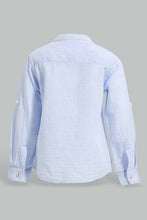 Load image into Gallery viewer, Redtag-Blue-Yarndyed-Cut-And-Sew-Mandarin-Long-Sleeve-Shirt-Casual-Shirts-Infant-Boys-3 to 24 Months