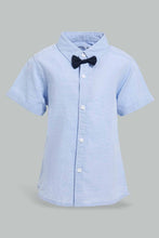 Load image into Gallery viewer, Redtag-Blue-Short-Sleeve-Bow-Shirt-Casual-Shirts-Infant-Boys-3 to 24 Months