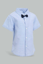 Load image into Gallery viewer, Redtag-Blue-Short-Sleeve-Bow-Shirt-Casual-Shirts-Infant-Boys-3 to 24 Months