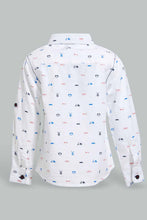 Load image into Gallery viewer, Redtag-White-Bike-Printed-Long-Sleeve-Shirt-With-Roll-Up-Casual-Shirts-Infant-Boys-3 to 24 Months