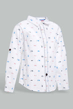 Load image into Gallery viewer, Redtag-White-Bike-Printed-Long-Sleeve-Shirt-With-Roll-Up-Casual-Shirts-Infant-Boys-3 to 24 Months
