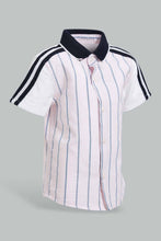 Load image into Gallery viewer, Redtag-Pink-Striped-Shirt-With-Rib-Collar-And-Short-Set-Sets-Infant-Boys-3 to 24 Months