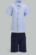 Load image into Gallery viewer, Redtag-Blue-Short-Shirt-And-Navy-Bottom-With-Suspender-Set-Sets-Infant-Boys-3 to 24 Months