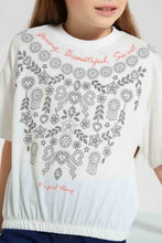تنزيل الصورة على معرض الصور، Redtag-White-Casual-Jersey-Tops-With-Studs-&--Placement-Print-Graphic-Prints-Girls-2 to 8 Years
