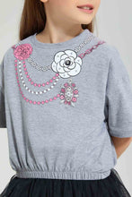 تنزيل الصورة على معرض الصور، Redtag-Grey-Melange-Casual-Jersey-Tops-With-Studs-&--Placement-Print-Graphic-Prints-Girls-2 to 8 Years