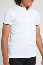 تنزيل الصورة على معرض الصور، Redtag-White-Plain-Mandarin-Polo-Plain-Senior-Boys-9 to 14 Years