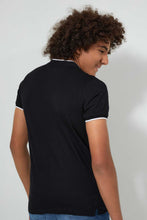 تنزيل الصورة على معرض الصور، Redtag-Black-Plain-Mandarin-Polo-Plain-Senior-Boys-9 to 14 Years
