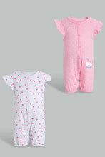 Load image into Gallery viewer, Redtag-Pink-Melange-And-Heart-Print-Frill-2-Piece-Pack-Romper-Rompers-Baby-0 to 12 Months