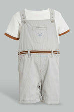 تنزيل الصورة على معرض الصور، Redtag-Ecru-And-White-Dungaree-Sets-Infant-Boys-3 to 24 Months