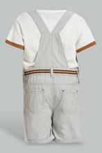 تنزيل الصورة على معرض الصور، Redtag-Ecru-And-White-Dungaree-Sets-Infant-Boys-3 to 24 Months