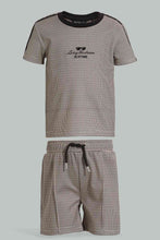 Load image into Gallery viewer, Redtag-Brown-Checked-Top-And-Bottom-Short-Set-Sets-Infant-Boys-3 to 24 Months