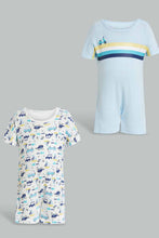 تنزيل الصورة على معرض الصور، Redtag-Blue-And-White-Scooter--2-Piece-Pack-Romper-Rompers-Baby-0 to 12 Months