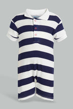 تنزيل الصورة على معرض الصور، Redtag-Navy-And-White-Stripe-2-Piece-Pack-Polo-Romper-Rompers-Baby-0 to 12 Months