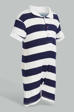 تنزيل الصورة على معرض الصور، Redtag-Navy-And-White-Stripe-2-Piece-Pack-Polo-Romper-Rompers-Baby-0 to 12 Months