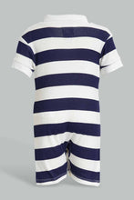 تنزيل الصورة على معرض الصور، Redtag-Navy-And-White-Stripe-2-Piece-Pack-Polo-Romper-Rompers-Baby-0 to 12 Months