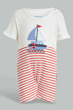 تنزيل الصورة على معرض الصور، Redtag-White-And-Blue-Boat-Print-2-Piece-Pack-Romper-Rompers-Baby-0 to 12 Months