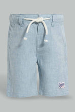 تنزيل الصورة على معرض الصور، Redtag-Blue-Dobby-Short-Chino-Shorts-Infant-Boys-3 to 24 Months