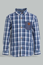Load image into Gallery viewer, Redtag-Blue-Yarndyed-Cut-And-Sew-Mandarin-Long-Sleeve-Shirt-Casual-Shirts-Infant-Boys-3 to 24 Months