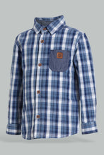 Load image into Gallery viewer, Redtag-Blue-Yarndyed-Cut-And-Sew-Mandarin-Long-Sleeve-Shirt-Casual-Shirts-Infant-Boys-3 to 24 Months