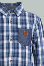 Load image into Gallery viewer, Redtag-Blue-Yarndyed-Cut-And-Sew-Mandarin-Long-Sleeve-Shirt-Casual-Shirts-Infant-Boys-3 to 24 Months