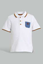 تنزيل الصورة على معرض الصور، Redtag-White-Pique-Polo-With-Patch-On-Back-Plain-Infant-Boys-3 to 24 Months