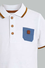 تنزيل الصورة على معرض الصور، Redtag-White-Pique-Polo-With-Patch-On-Back-Plain-Infant-Boys-3 to 24 Months
