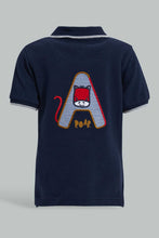 تنزيل الصورة على معرض الصور، Redtag-Navy-Pique-Polo-With-Patch-On-Back-Plain-Infant-Boys-3 to 24 Months