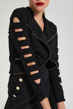 Load image into Gallery viewer, Redtag-Black-Jacket-With-Zipper-And-Details-On-Sleeves-Jackets-Women's-