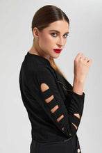 Load image into Gallery viewer, Redtag-Black-Jacket-With-Zipper-And-Details-On-Sleeves-Jackets-Women's-