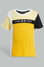 Load image into Gallery viewer, Redtag-Yellow-And-Mustard-Cut-And-Sew-T-Shirt-With-Short-Set-Sets-Infant-Boys-3 to 24 Months