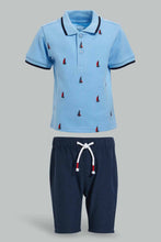 Load image into Gallery viewer, Redtag-Pink-Pique-Polo-With-Navy-Bottom-Set-Sets-Infant-Boys-3 to 24 Months