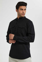 تنزيل الصورة على معرض الصور، Redtag-Black-Double-Pocket-Kurta-Casual-Shirts-Men's-