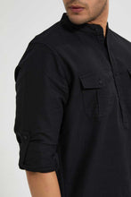 تنزيل الصورة على معرض الصور، Redtag-Black-Double-Pocket-Kurta-Casual-Shirts-Men's-