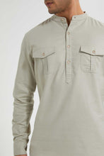 تنزيل الصورة على معرض الصور، Redtag-Beige-Double-Pocket-Kurta-Casual-Shirts-Men's-