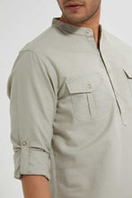 تنزيل الصورة على معرض الصور، Redtag-Beige-Double-Pocket-Kurta-Casual-Shirts-Men's-