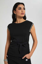 تنزيل الصورة على معرض الصور، Redtag-Black-Embellished-Trim-Detail-Top-Tops-Women's-